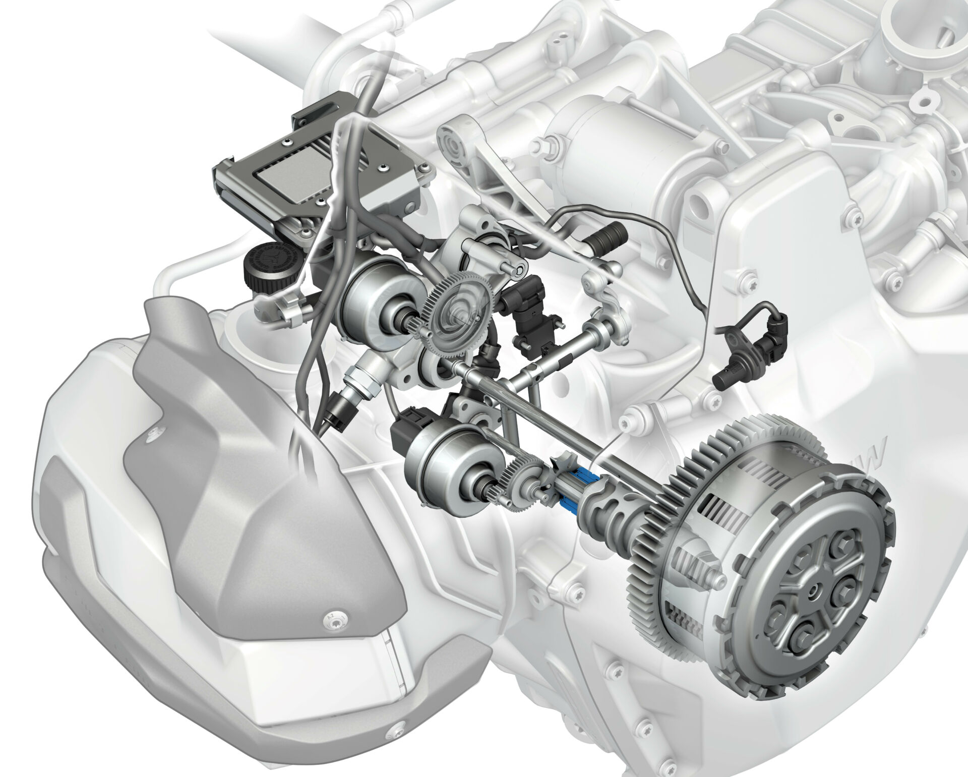 A schematic showing the new BMW Automated Shift Assistant (ASA) components in a Boxer engine/transmission. Image courtesy BMW Motorrad USA.