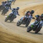 Jared Mees (1) leading Briar Bauman (3), Dallas Daniels (32), and the rest of the field at the DuQuoin Mile in 2023. Photo by Scott Hunter, courtesy AFT.