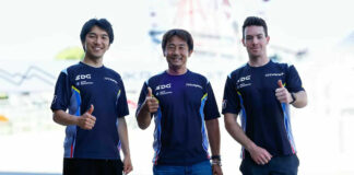 Team Taro Plus One BMW Suzuka 8-Hours riders Kyosuke Okuda (left), Taro Sekiguchi (center), and Ben Young (right). Photo courtesy Team Taro Plus One BMW.