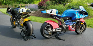 Britten V1000 racebikes P-001 (left) and P-003 (right) are coming to New Jersey Motorsports Park. Photo by Bob Robbins, courtesy AHRMA.