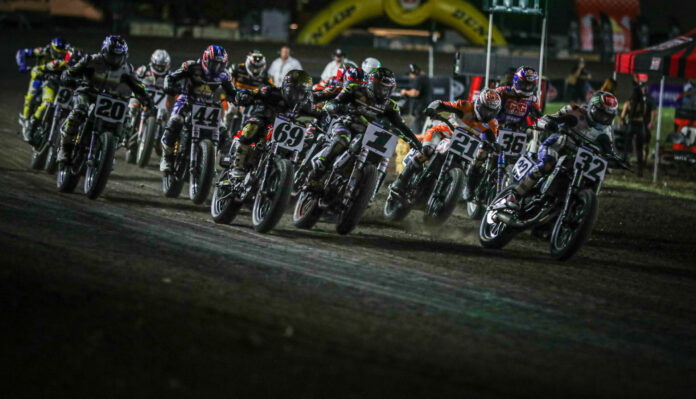 Dallas Daniels (32), Jared Mees (1), Sammy Halbert (69), and the rest of the AFT SuperTwins field will return to action Saturday, June 15 at the Orange County Half-Mile, in New York. Photo by Scott Hunter, courtesy AFT.