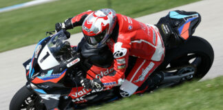 Ben Young (1) continues to lead the CSBK championship standings as the series shifts west to Edmonton this weekend after the BMW rider finished behind new Superbike race winners in both races at round two. Photo by Rob O'Brien, courtesy CSBK.