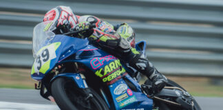 Yandel Medina (39) on board the Karns Performance CFMOTO 450SS at New Jersey Motorsports Park. Photo by Noiseless Productions, courtesy Karns Performance.