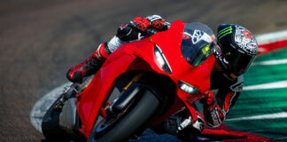 A 2025 Ducati Panigale V4 S being ridden by Francesco "Pecco" Bagnaia. Photo courtesy Ducati.
