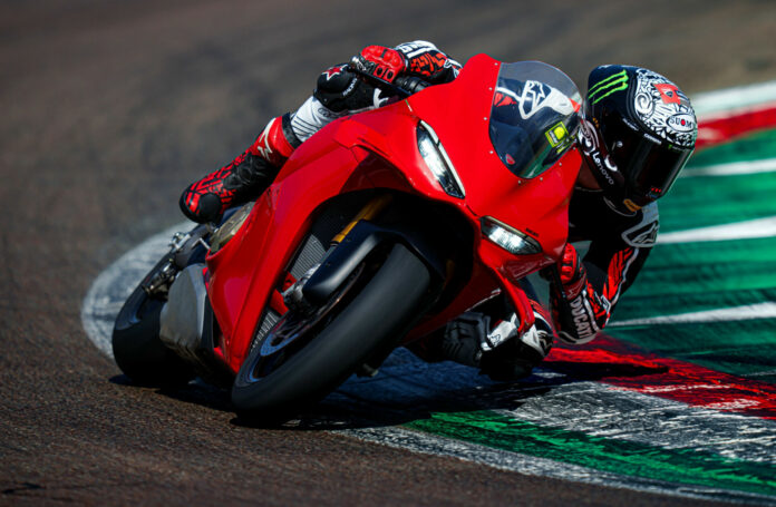 A 2025 Ducati Panigale V4 S being ridden by Francesco "Pecco" Bagnaia. Photo courtesy Ducati.