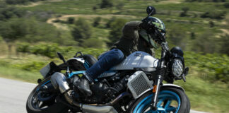 A Royal Enfield Guerrilla 450, fitted with optional parts, at speed. Photo courtesy Royal Enfield.