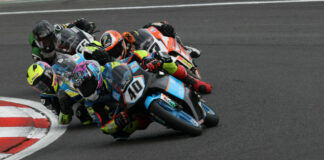 American Julian Correa (40) leads a group of riders at Brands Hatch. Photo courtesy BTC.
