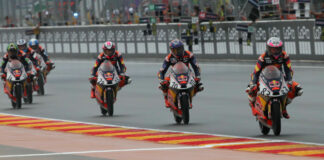 Red Bull MotoGP Rookies Cup: More From MotorLand Aragon American Kristian Daniel Jr. (70) chases Championship point leader Alvaro Carpe (83) during a Red Bull MotoGP Rookies Cup race at MotorLand Aragon. Photo courtesy Kristian Daniel Sr.