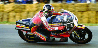 Downforce aero isn’t brand new. In 1978 Suzuki equipped its factory RG500s, ridden by Barry Sheene and Pat Hennen, with fairing strakes, designed to increase load on the front tire for improved front grip and high-speed stability.