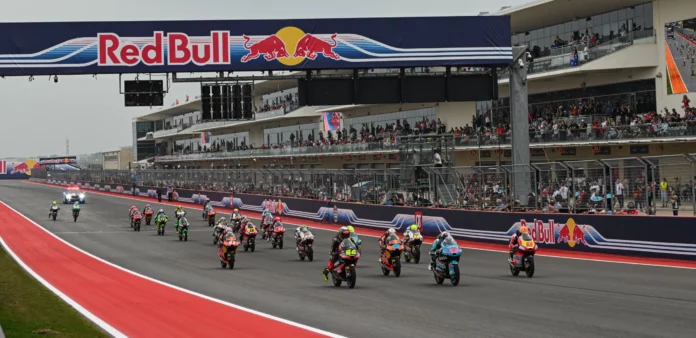 Moto3 race start in Texas. Photo courtesy Dorna.