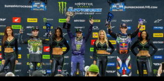 450SX Class podium (riders left to right) Justin Cooper, Cooper Webb, and Chase Sexton.