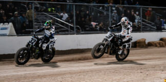 Dallas Daniels #32 and Briar Bauman #3. Photo courtesy American Flat Track.