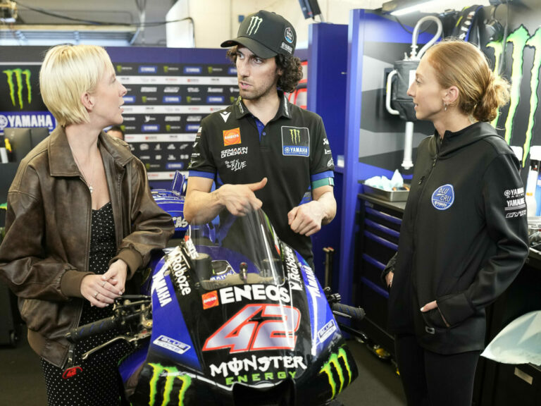 Sonya Lloyd with Alex Rins during the Red Bull Grand Prix of the Americas. Photo courtesy WorldWCR.