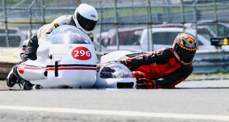 USCRA sidecar team Brian & Rachel Woods (#296). Photo courtesy Scott Hussey.