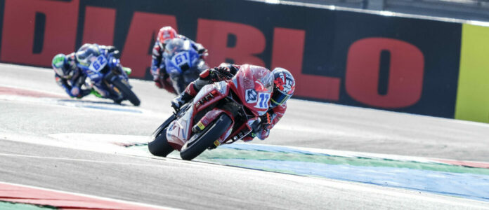 Bo Bendsneyder (11), Can Oncu (61) and Stefano Manzi (62) during Race 1 At Assen. Photo courtesy Dorna.