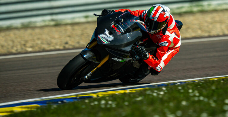Franco Battaini in action on the new Ducati MotoE V21L. Photo courtesy Ducati Corse.