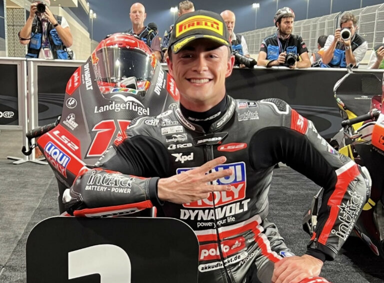 Manuel Gonzalez in Parc Fermé after his pole position in Qatar. Photo courtesy IntactGP Team.