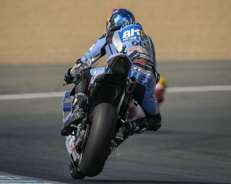 Alex Marquez (73) bounced back from a crash to top FP1. Photo courtesy Gresini Racing Team.