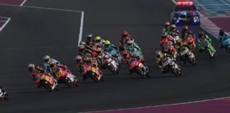Moto3 race start at Doha, in Qatar. Photo courtesy Dorna.