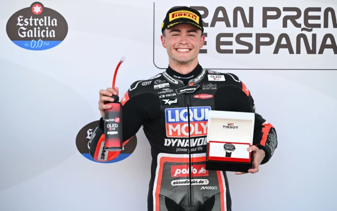 Manuel Gonzalez in parc fermé after taking pole position. Photo courtesy Dorna.