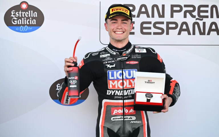 Manuel Gonzalez in parc fermé after taking pole position. Photo courtesy Dorna.