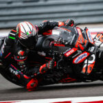 Marco Bezzecchi on his Aprilia Racing RS-GP25 at COTA, Austin. Photo courtesy Aprilia Racing.