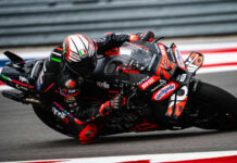 Marco Bezzecchi on his Aprilia Racing RS-GP25 at COTA, Austin. Photo courtesy Aprilia Racing.