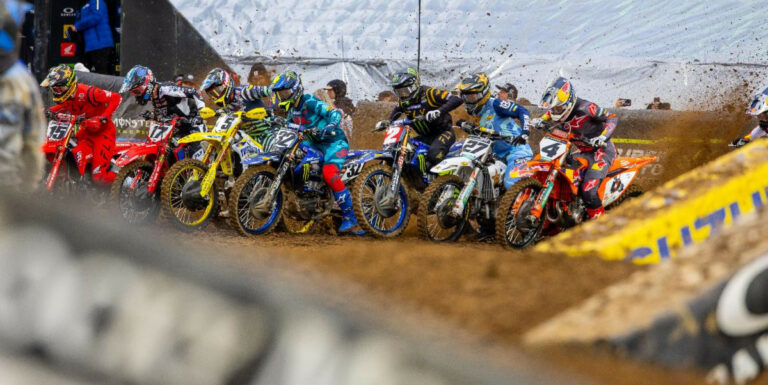 Rains leading up to the event held off, and the Philadelphia Supercross delivered excellent weather and track conditions inside Lincoln Financial Field. Chase Sexton earned his fourth win of the season and tightened up the championship standings with four rounds remaining. Photo courtesy Feld Motor Sports.