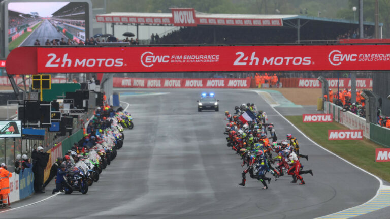 After 8 hours: Kawasaki Webike Trickstar leads at Le Mans in dramatic EWC season opener. Photo courtesy EWC.