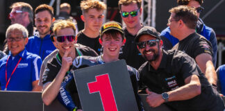 Chris Clark pulls off a stunning win in Portimao on Yamaha R3 World Cup Debut. Photo courtesy Chris Clark Racing.