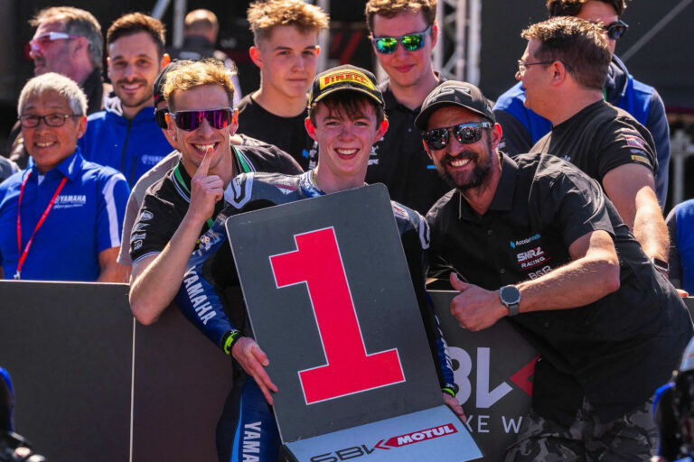 Chris Clark pulls off a stunning win in Portimao on Yamaha R3 World Cup Debut. Photo courtesy Chris Clark Racing.