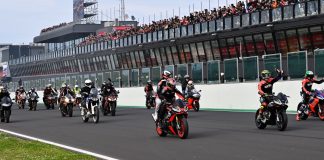 Riders take to the track at an Aprilia All Stars event. Photo courtesy Aprilia.