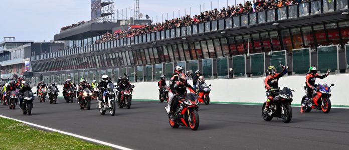 Riders take to the track at an Aprilia All Stars event. Photo courtesy Aprilia.