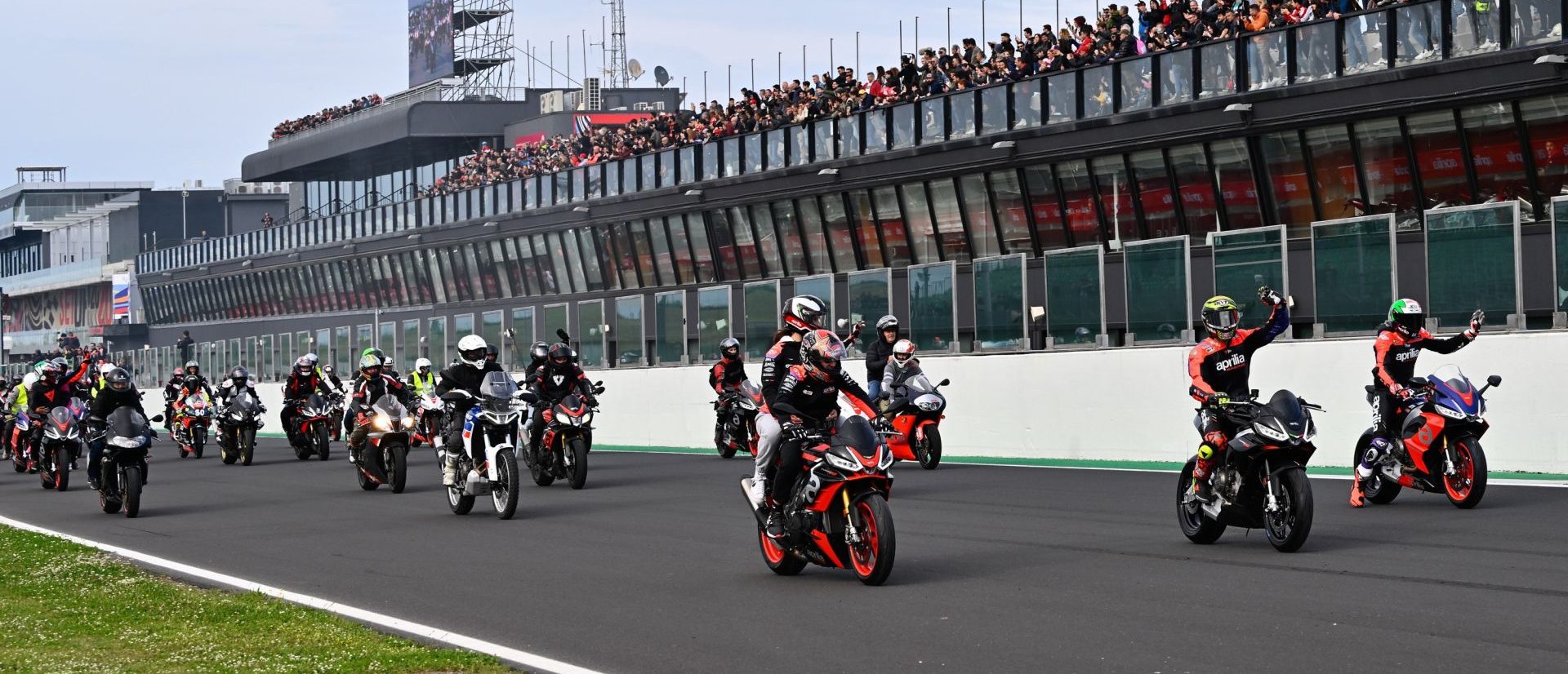Riders take to the track at an Aprilia All Stars event. Photo courtesy Aprilia.