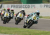 Ponziani (96), Lewis (21) and Madrigal (83) during Race 1 at Cremona. Photo courtesy Dorna.