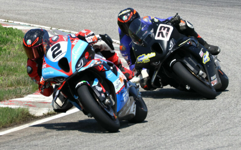 Setting the outright pace at Shannonville’s Canadian season opener were the BMWs of No. 2 Samuel Guerin and No. 23 Alex Dumas – both won races. Photo by Colin Fraser.