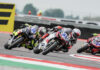 Debise (53), Booth-Amos (69) and Caricasulo (64) during WSSP Race 1 at Cremona. Photo courtesy Dorna.