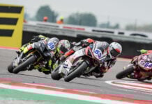 Debise (53), Booth-Amos (69) and Caricasulo (64) during WSSP Race 1 at Cremona. Photo courtesy Dorna.
