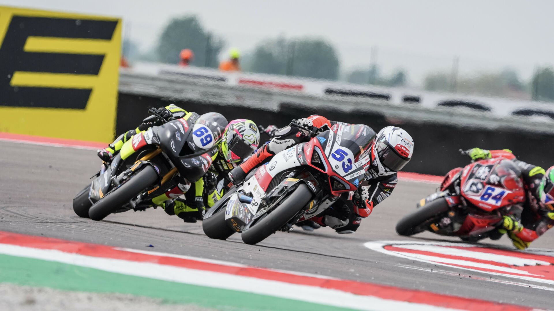 Debise (53), Booth-Amos (69) and Caricasulo (64) during WSSP Race 1 at Cremona. Photo courtesy Dorna.