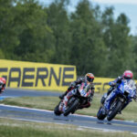 Lucas Mahias (94), Jaume Masia (51) and Can Oncu (61) during World Supersport race. Photo courtesy Dorna.