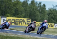 Lucas Mahias (94), Jaume Masia (51) and Can Oncu (61) during World Supersport race. Photo courtesy Dorna.