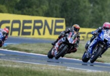 Lucas Mahias (94), Jaume Masia (51) and Can Oncu (61) during World Supersport race. Photo courtesy Dorna.