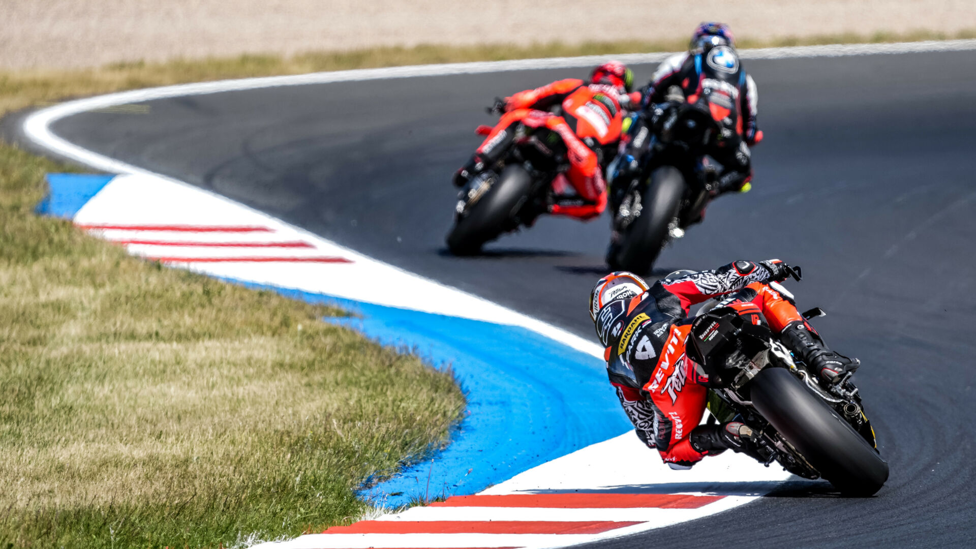 Petrucci, Razgatlioglu and Bulega during Superpole race. Photo courtesy Dorna.