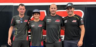 Mikey Lou Sanchez (second from left) poses with his new team, from left to right, Ricardo Rama (Team Assistant Manager), Alessandro Casinari (Team Owner) and Nico Ferreira (Sporting Manager). Photo courtesy Trinity Richardson Sanchez.