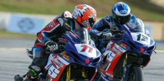 Teammates Owen Williams (13) and Torin Collins (71) at Road Atlanta. Photo courtesy Brian J Nelson.