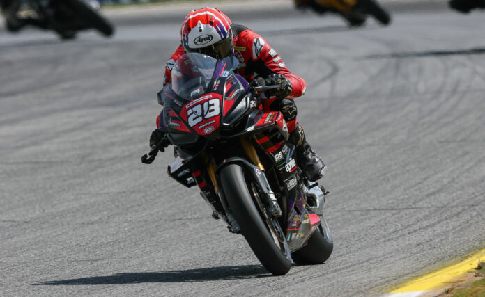 Cory Ventura on his PS2 Racing Aprilia RSV4 1100 at Road Atlanta. Photo courtesy Brian J Nelson