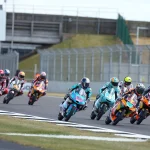 Moto3 race start at Silverstone in England. Photo courtesy Dorna.