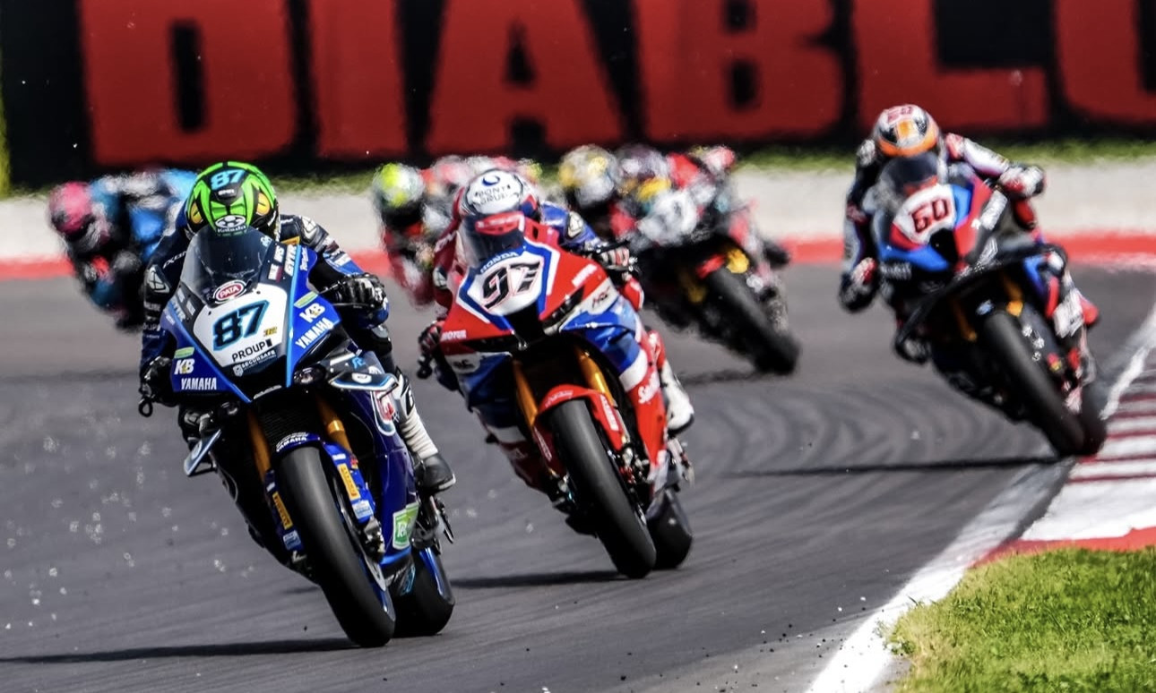 Gardner (87), Vierge (97) and Van Der Mark (60) during race the race 1 at Cremona. Photo courtesy Dorna.