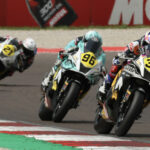 Neila (36), Ponziani (96), Sanchez (64) and Lewis (21) during Race 2 at Cremona. Photo courtesy Dorna.