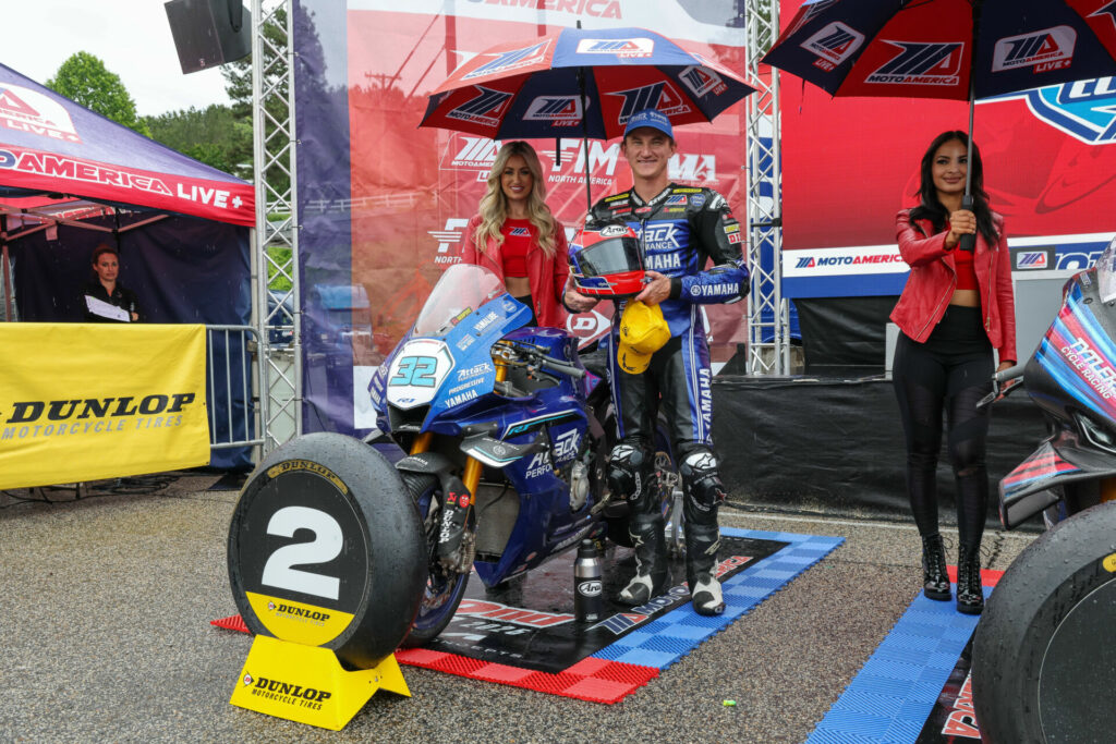 Attack Performance Progressive Yamaha Racing’s Jake Gagne earns a second-place finish in tricky, wet conditions for MotoAmerica Superbike Race 1 at Road Atlanta. Photo courtesy Andrea Wilson.